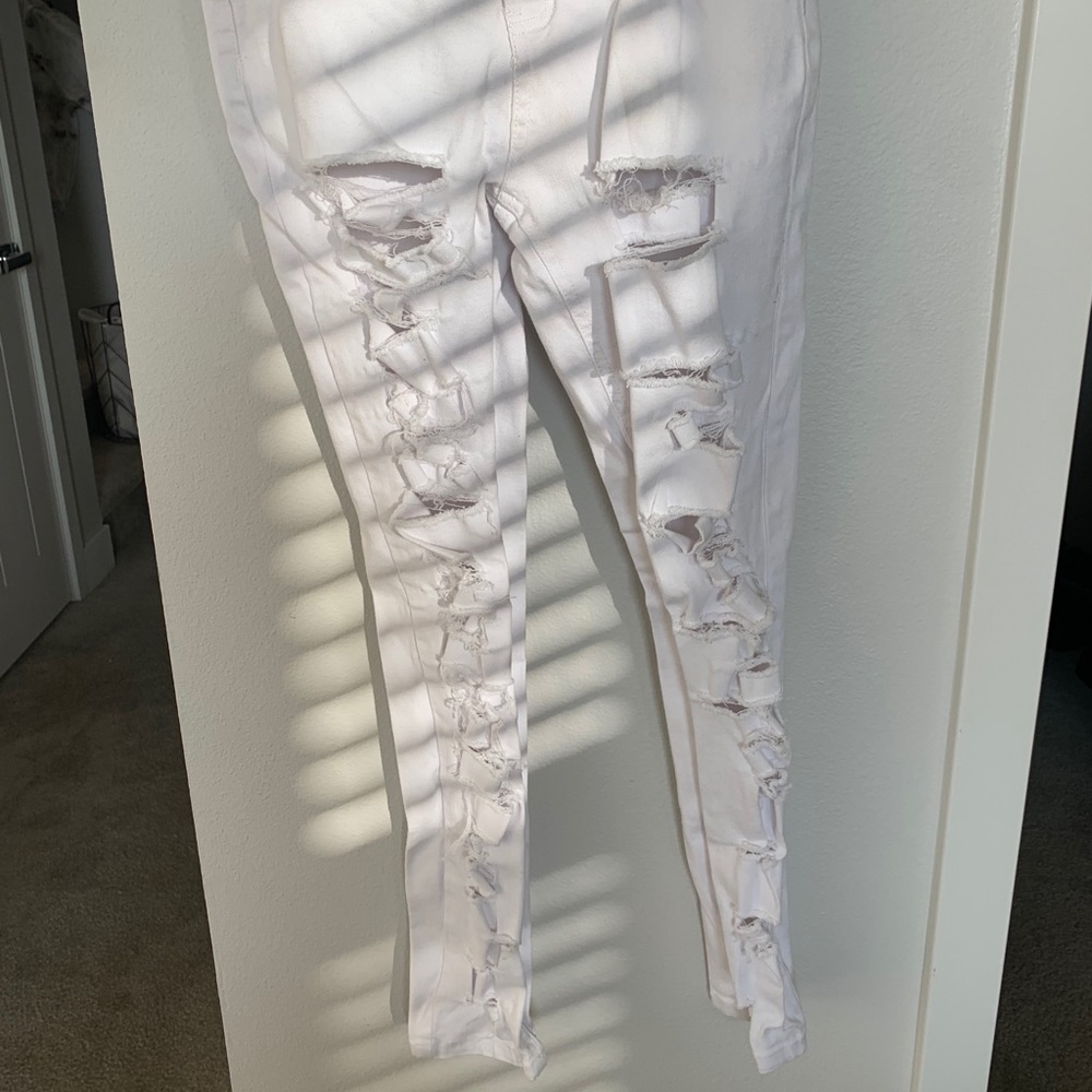 Misguided White Ripped Skinny Jeans Size 2